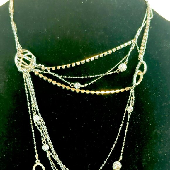 ABS by Allen Schwartz Silver Tone Rhinestone Chandelier Long Necklace 28" - Picture 3 of 6